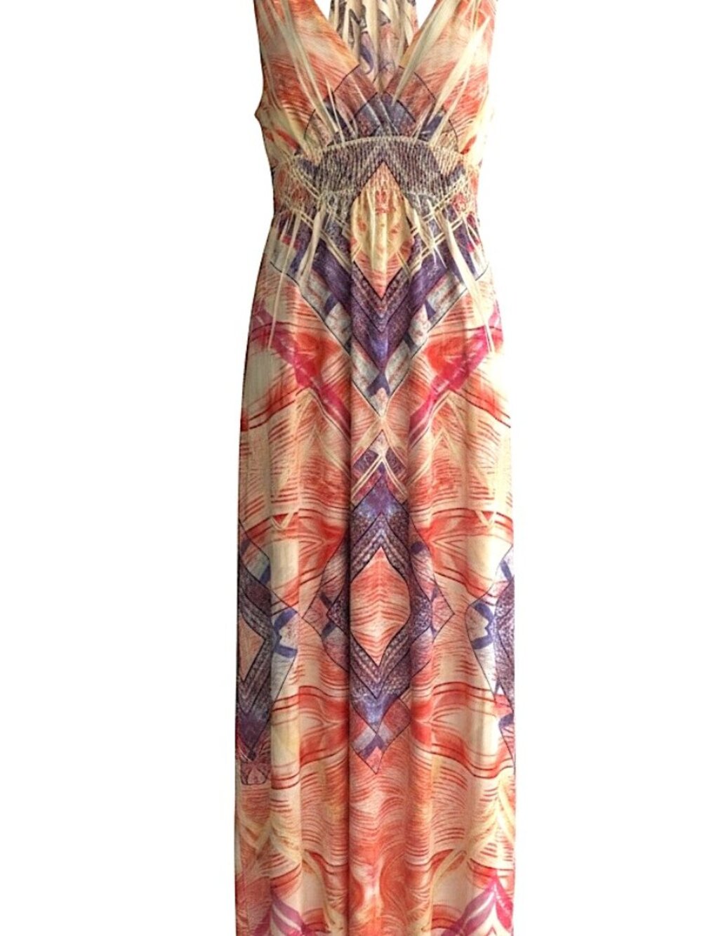 Fresh of LA Maxi Dress M Kaleidoscopic Tribal Print Halter Boho Luxe